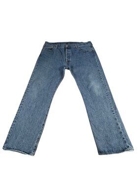 Levis 501 Jeans Mens 40x29 Distressed Fade Button Fly Light Blue Denim VTG Look